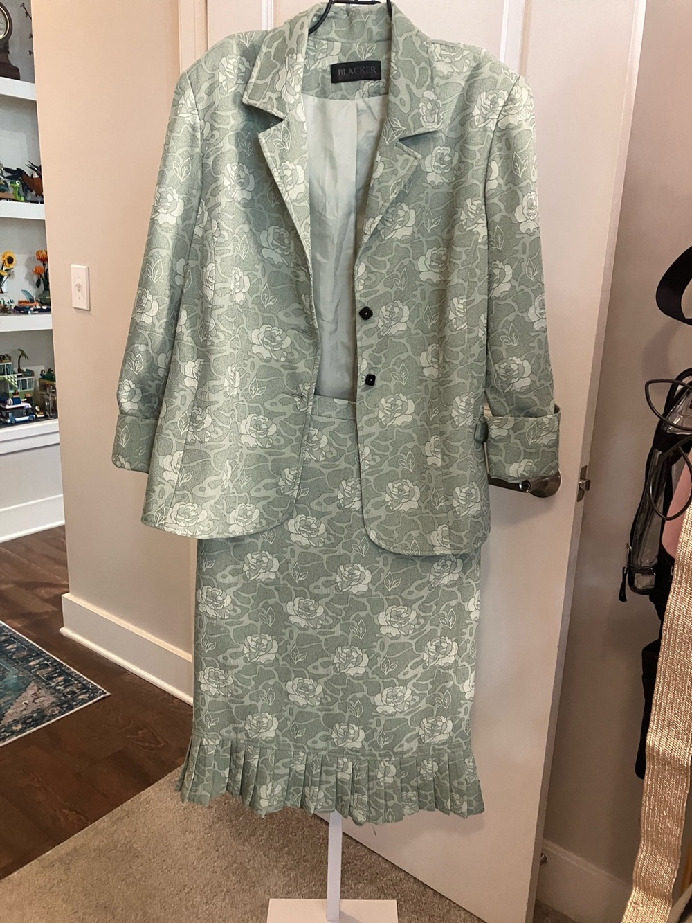 Blackburn Sage Green Floral Jacquard Skirt Set